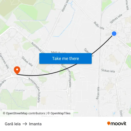 Garā Iela to Imanta map