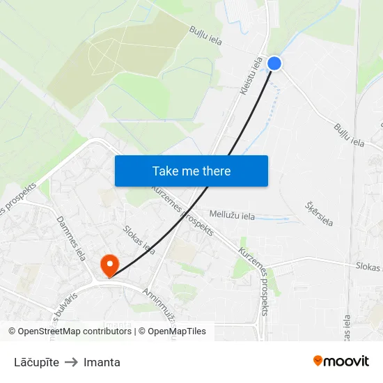 Lāčupīte to Imanta map