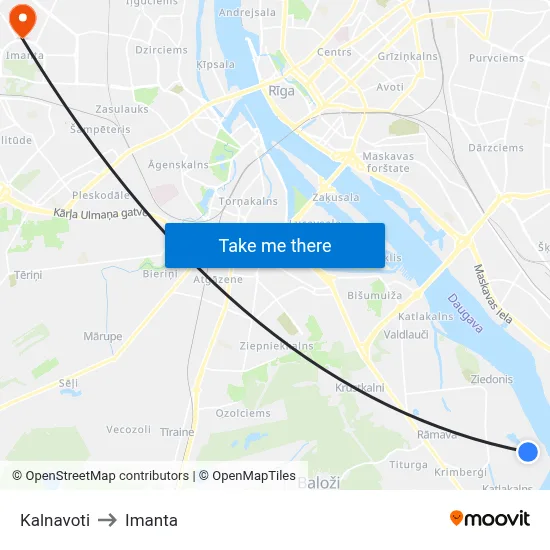 Kalnavoti to Imanta map