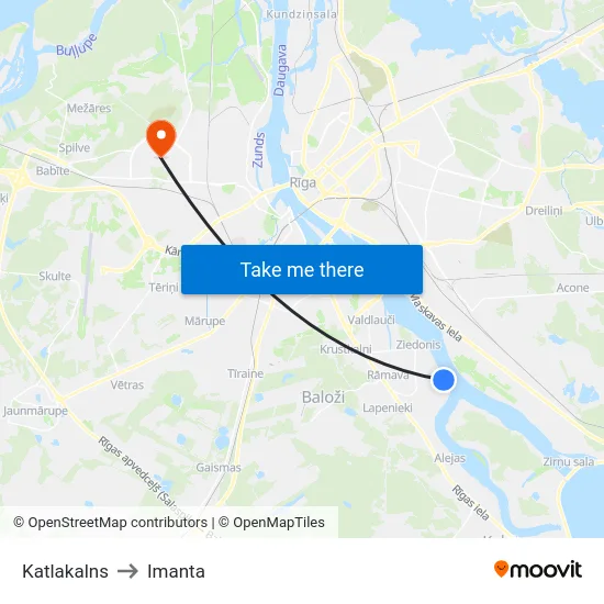 Katlakalns to Imanta map