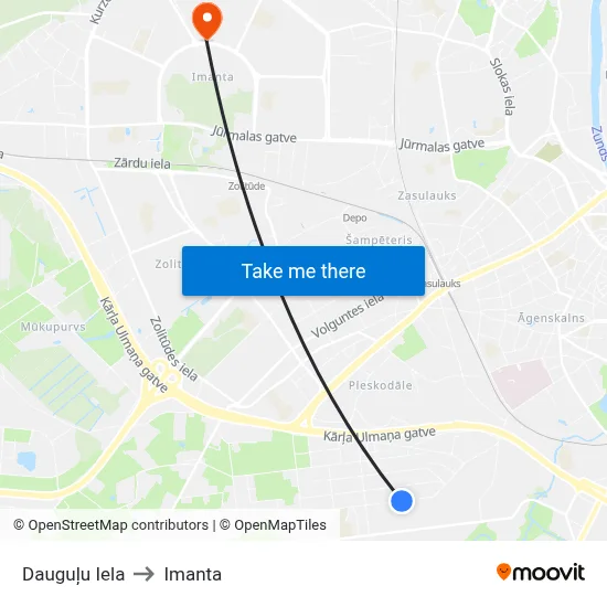 Dauguļu Iela to Imanta map