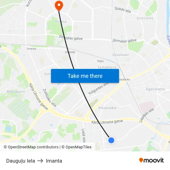 Dauguļu Iela to Imanta map