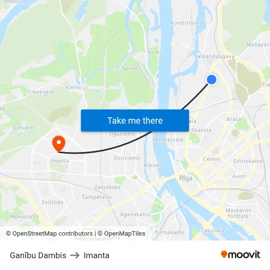 Ganību Dambis to Imanta map