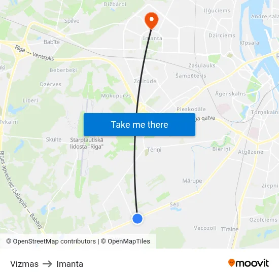 Vizmas to Imanta map