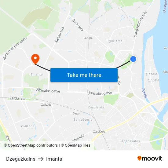 Dzegužkalns to Imanta map