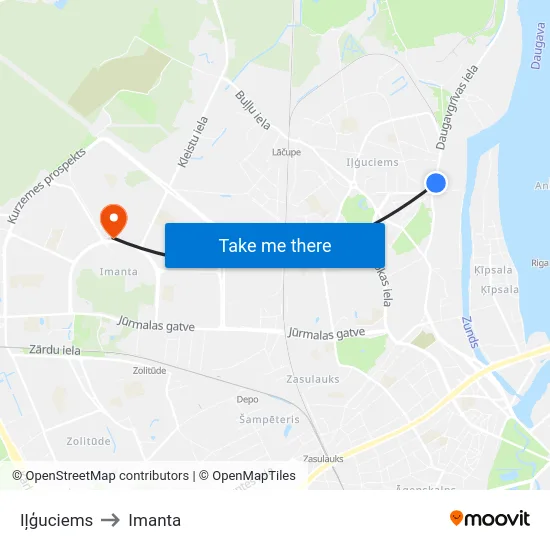 Iļģuciems to Imanta map