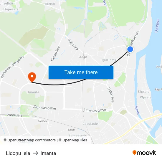 Lidoņu Iela to Imanta map
