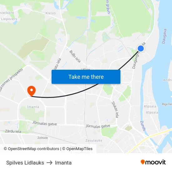 Spilves Lidlauks to Imanta map