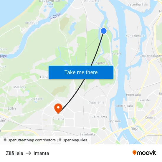 Zilā Iela to Imanta map