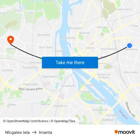 Nīcgales Iela to Imanta map