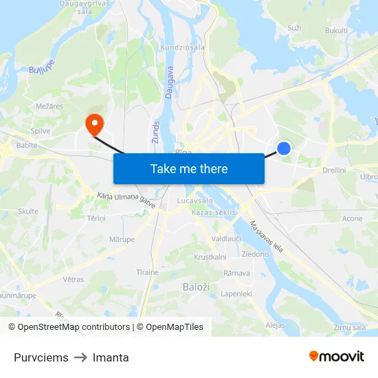 Purvciems to Imanta map