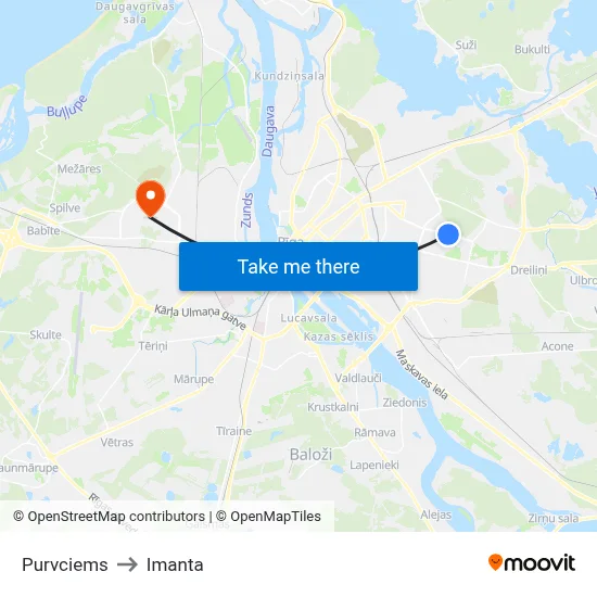 Purvciems to Imanta map