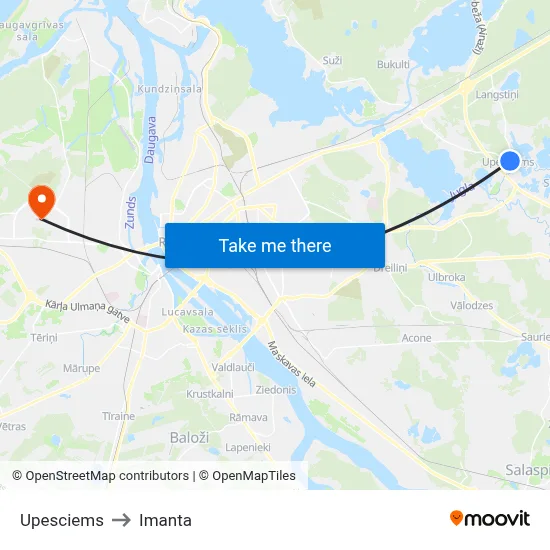 Upesciems to Imanta map
