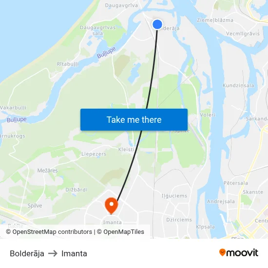 Bolderāja to Imanta map