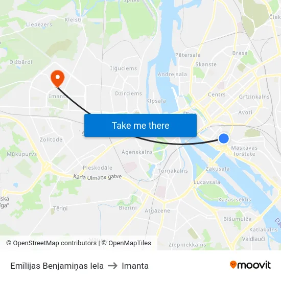 Emīlijas Benjamiņas Iela to Imanta map