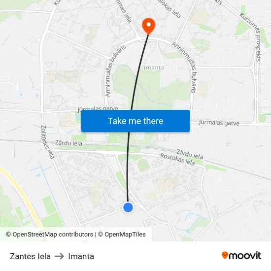 Zantes Iela to Imanta map