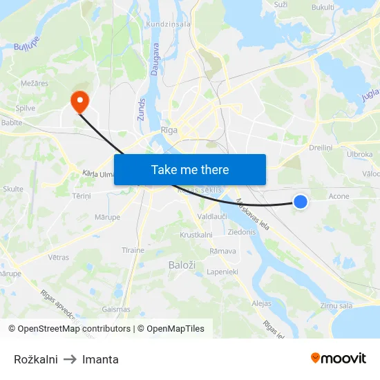 Rožkalni to Imanta map