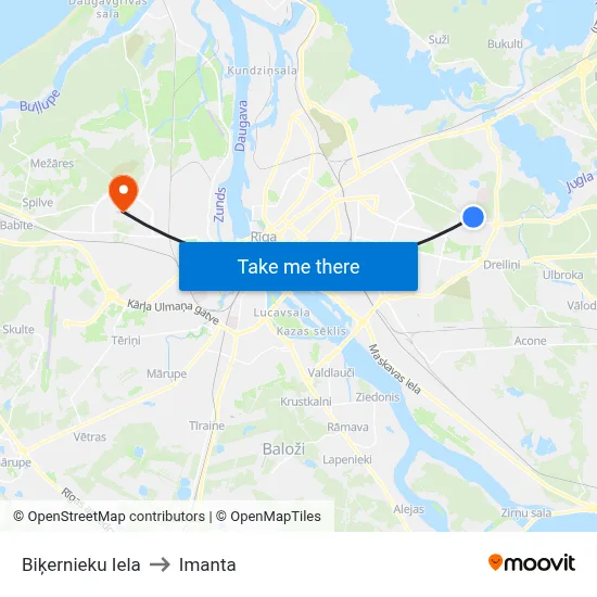 Biķernieku Iela to Imanta map