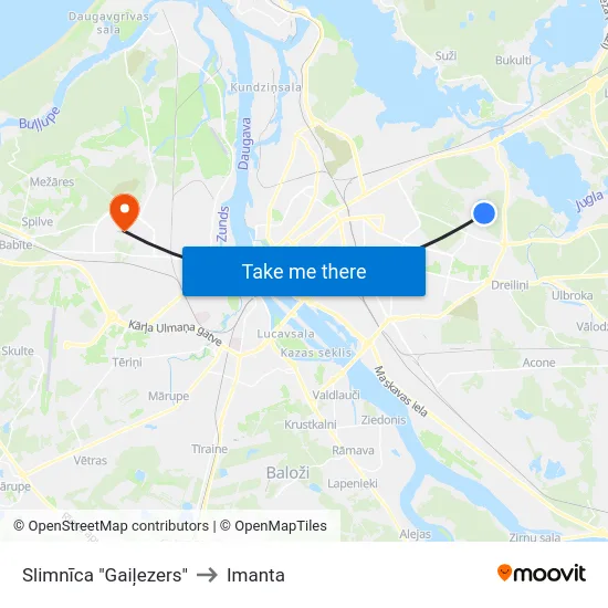 Slimnīca "Gaiļezers" to Imanta map