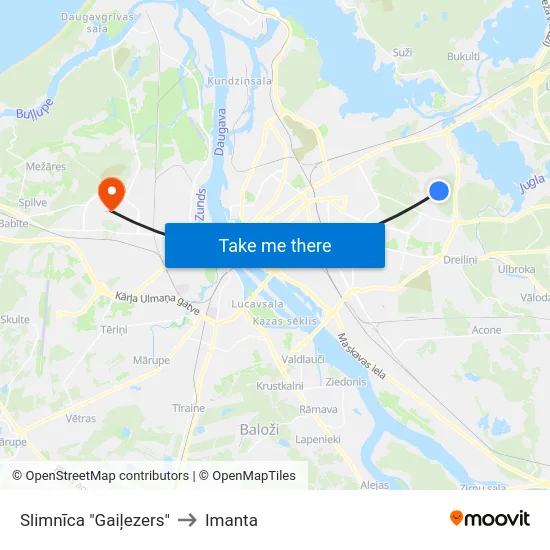 Slimnīca "Gaiļezers" to Imanta map