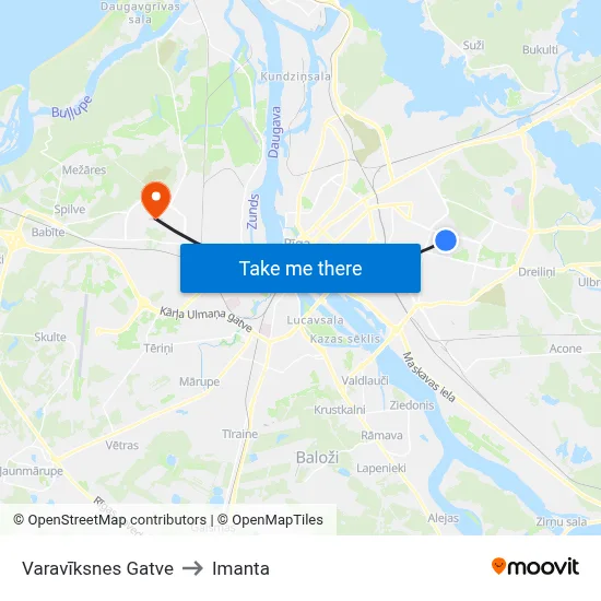 Varavīksnes Gatve to Imanta map