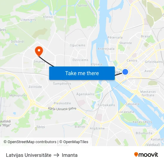 Latvijas Universitāte to Imanta map