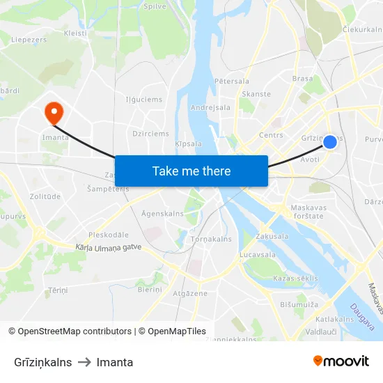 Grīziņkalns to Imanta map