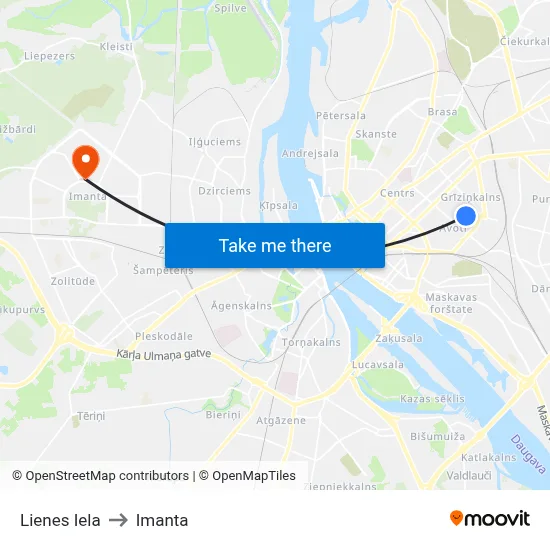 Lienes Iela to Imanta map