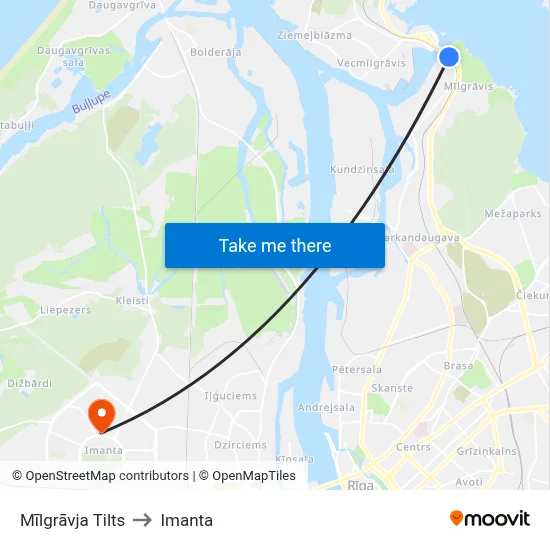 Mīlgrāvja Tilts to Imanta map