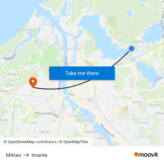 Milnas to Imanta map