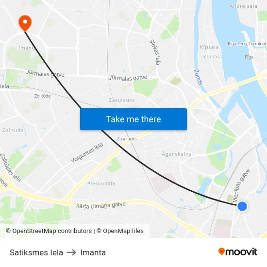 Satiksmes Iela to Imanta map