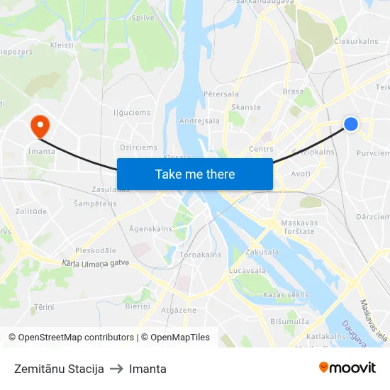 Zemitānu Stacija to Imanta map