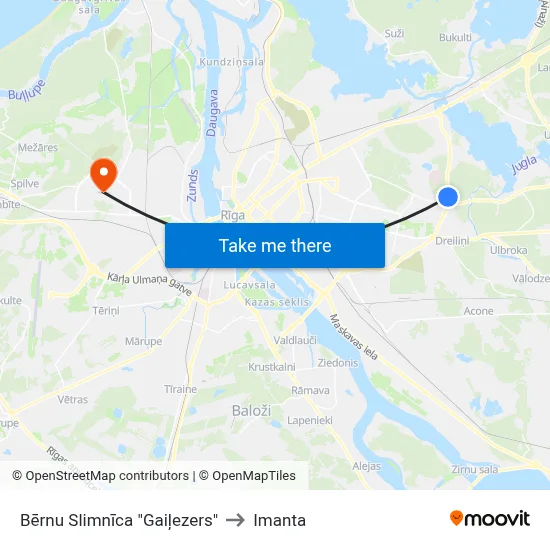Bērnu Slimnīca "Gaiļezers" to Imanta map