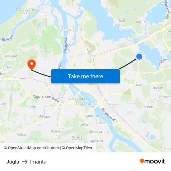 Jugla to Imanta map