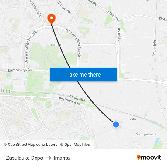 Zasulauka Depo to Imanta map