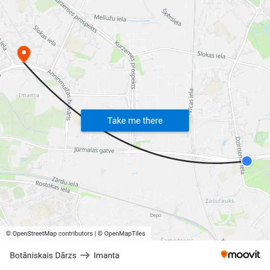 Botāniskais Dārzs to Imanta map