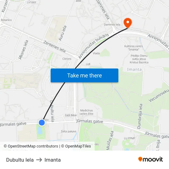 Dubultu Iela to Imanta map