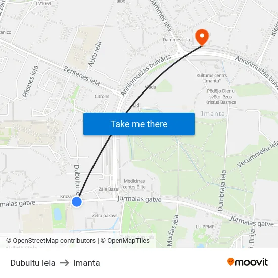 Dubultu Iela to Imanta map