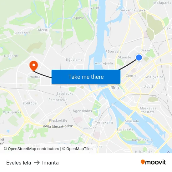 Ēveles Iela to Imanta map