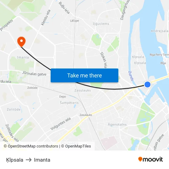 Ķīpsala to Imanta map