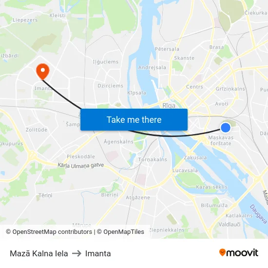 Mazā Kalna Iela to Imanta map