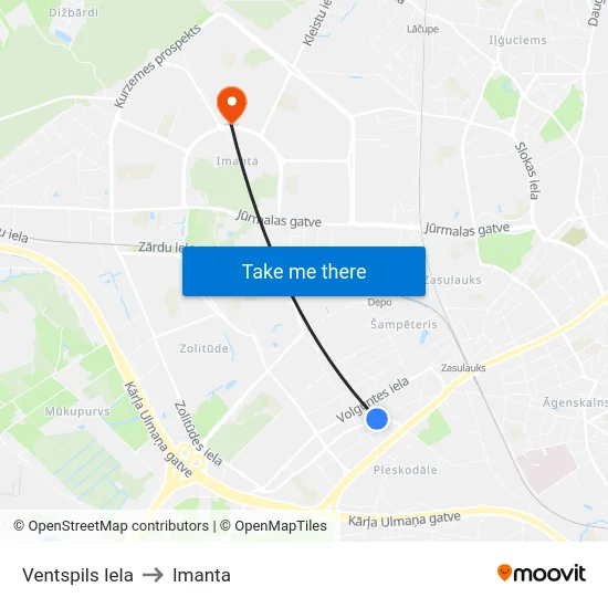 Ventspils Iela to Imanta map