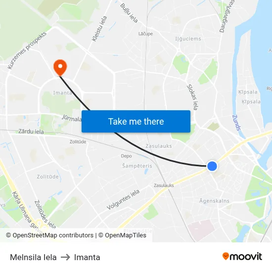 Melnsila Iela to Imanta map