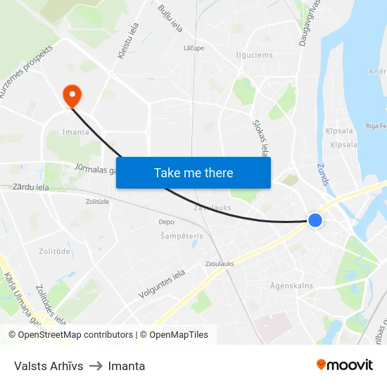Valsts Arhīvs to Imanta map