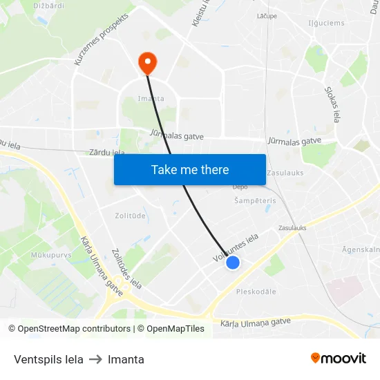 Ventspils Iela to Imanta map