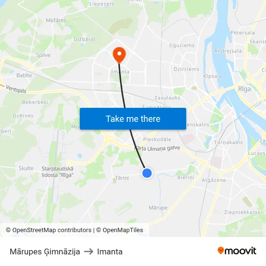 Mārupes Ģimnāzija to Imanta map