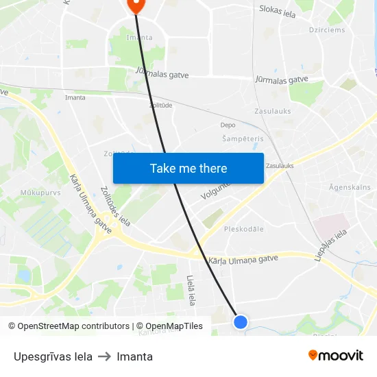 Upesgrīvas Iela to Imanta map