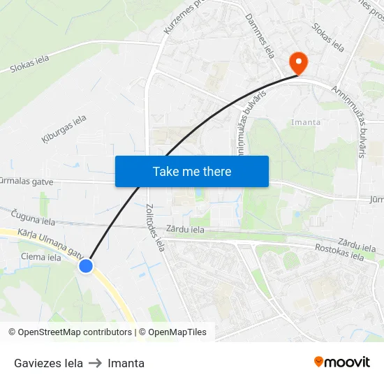 Gaviezes Iela to Imanta map