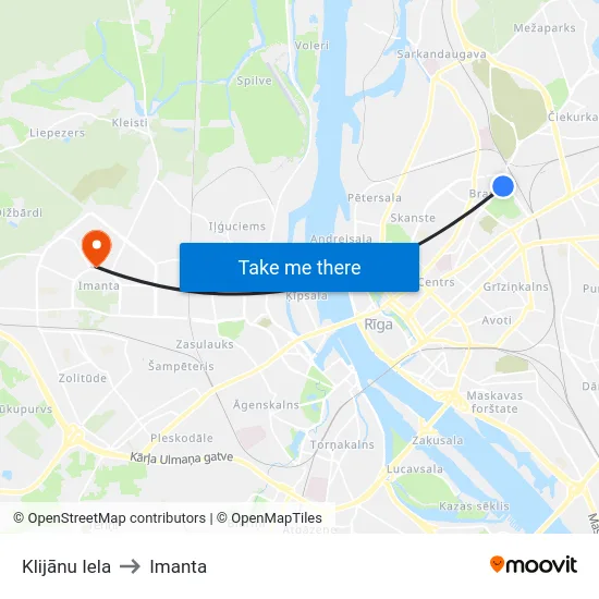 Klijānu Iela to Imanta map
