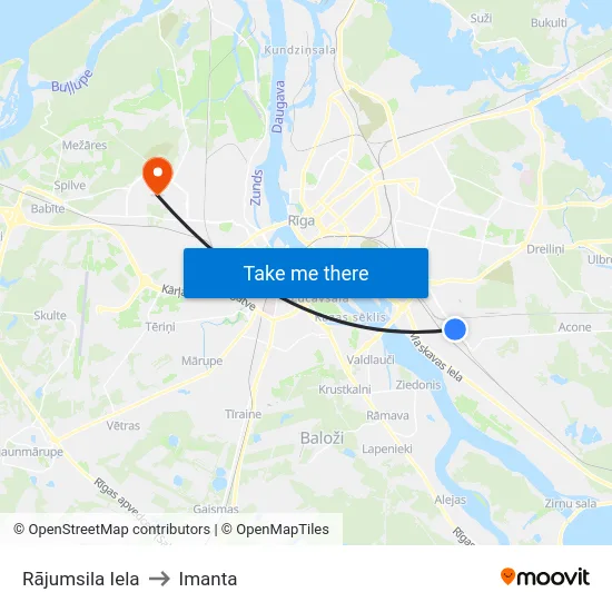 Rājumsila Iela to Imanta map